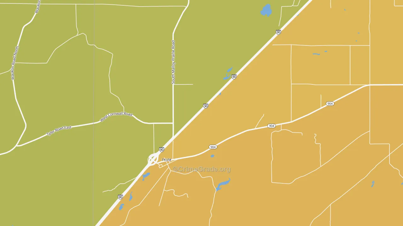Tyler, WA Map of Burglary Rates