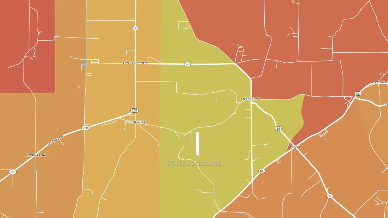 Tylersburg, PA Map of Burglary Rates