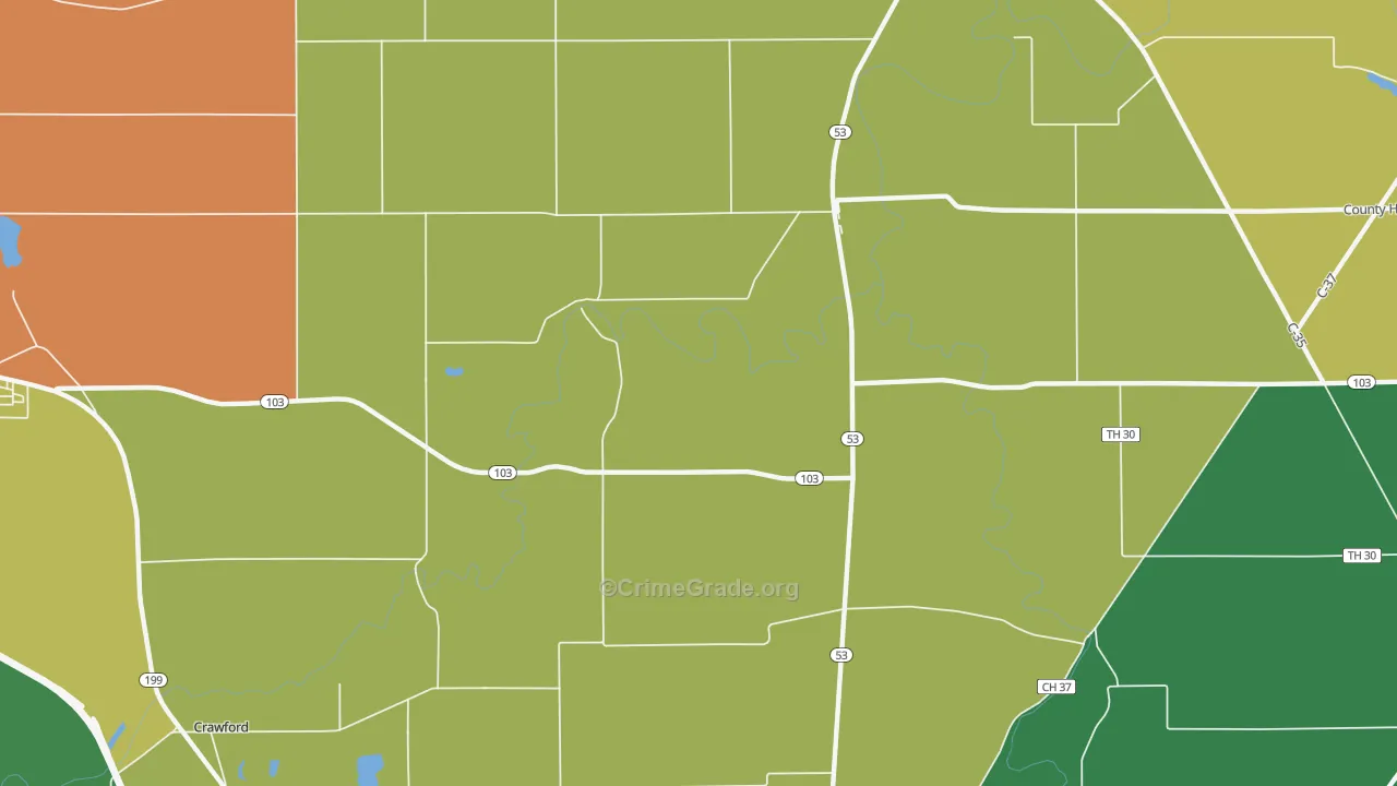 Tymochtee, OH Map of Burglary Rates