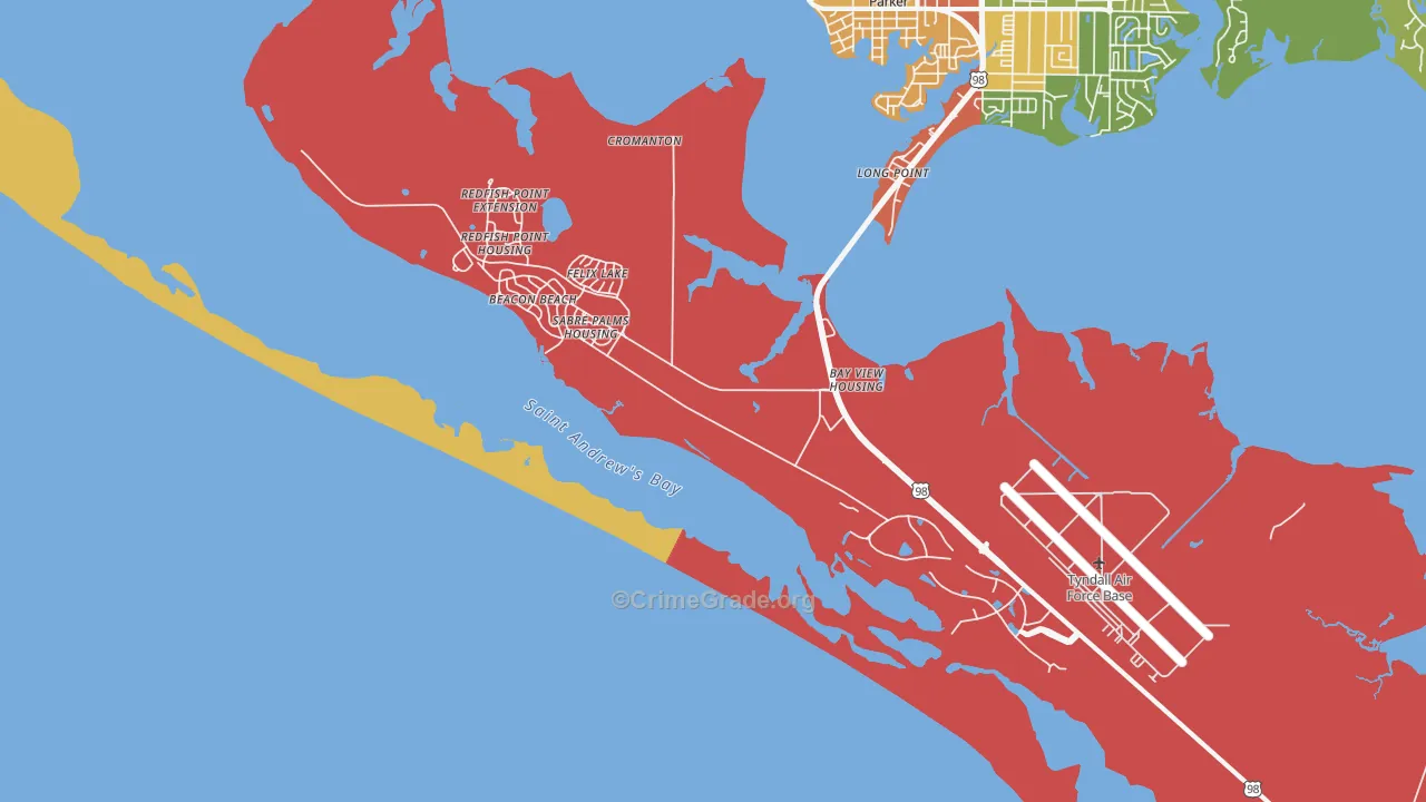 Tyndall AFB, FL Map of Burglary Rates
