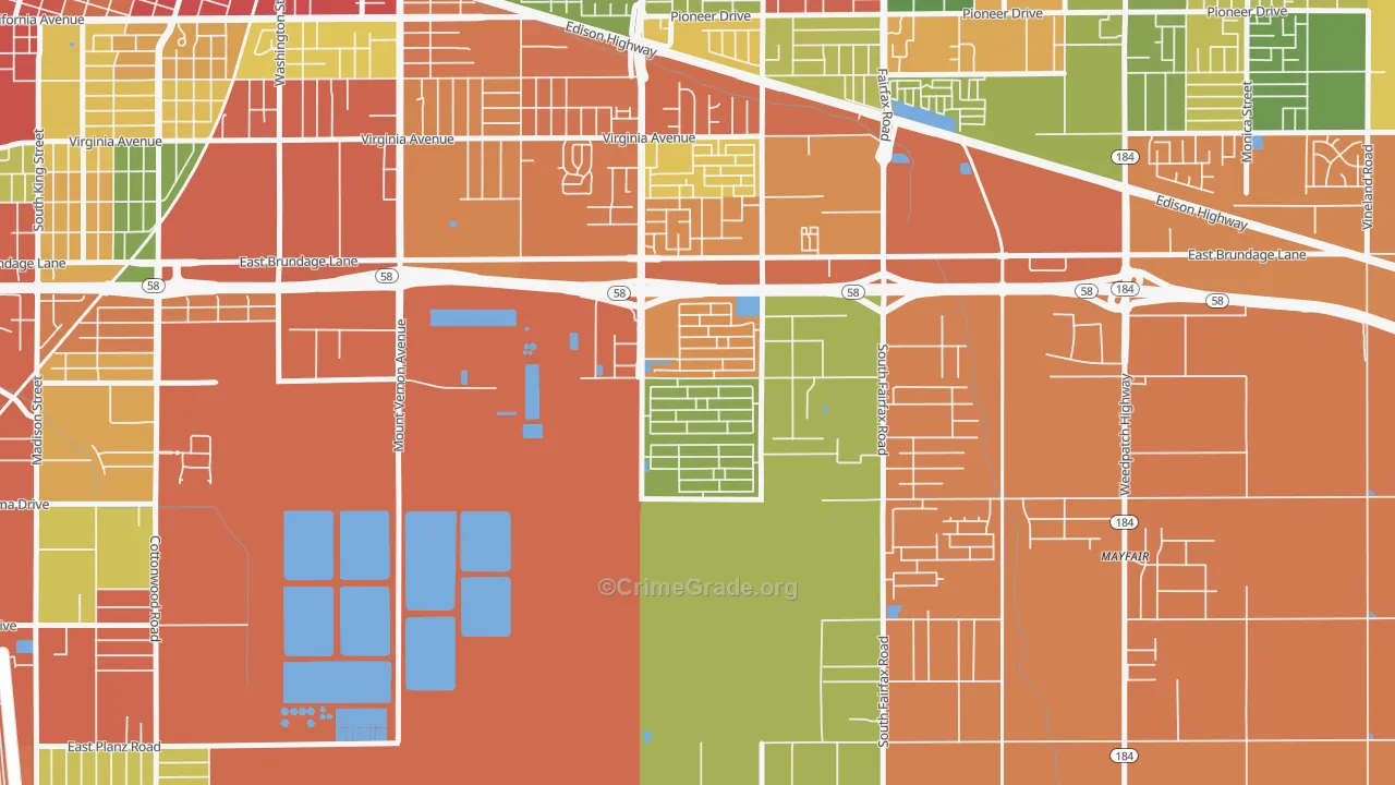 Tyner Homes, Bakersfield, CA Map of Burglary Rates