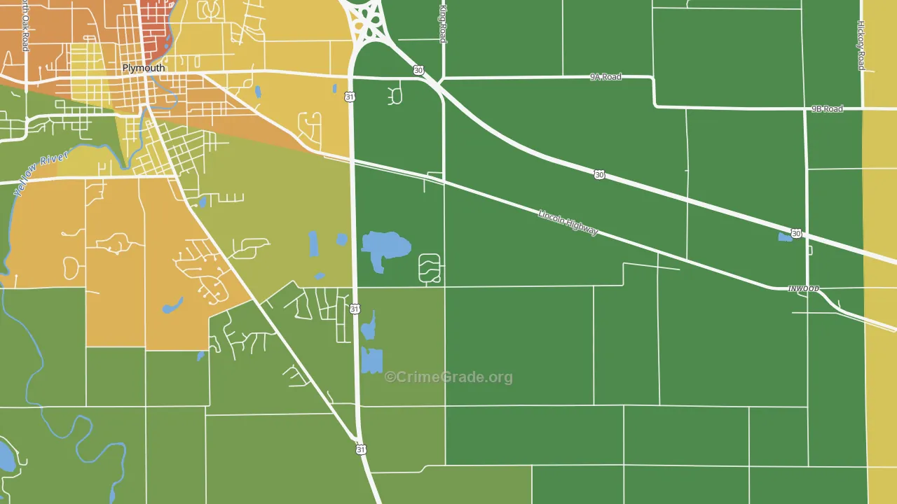 Tyner, IN Map of Burglary Rates