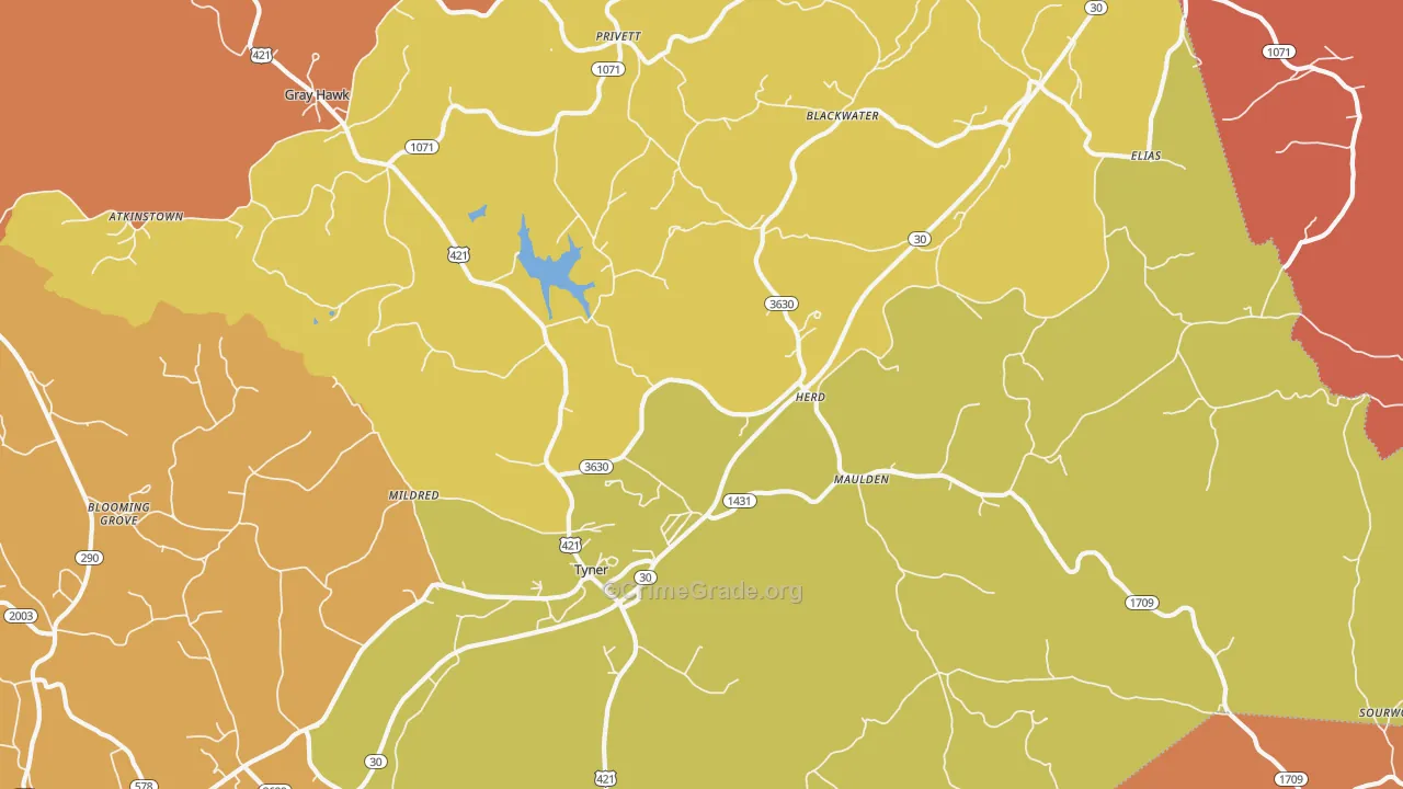 Tyner, KY Map of Burglary Rates