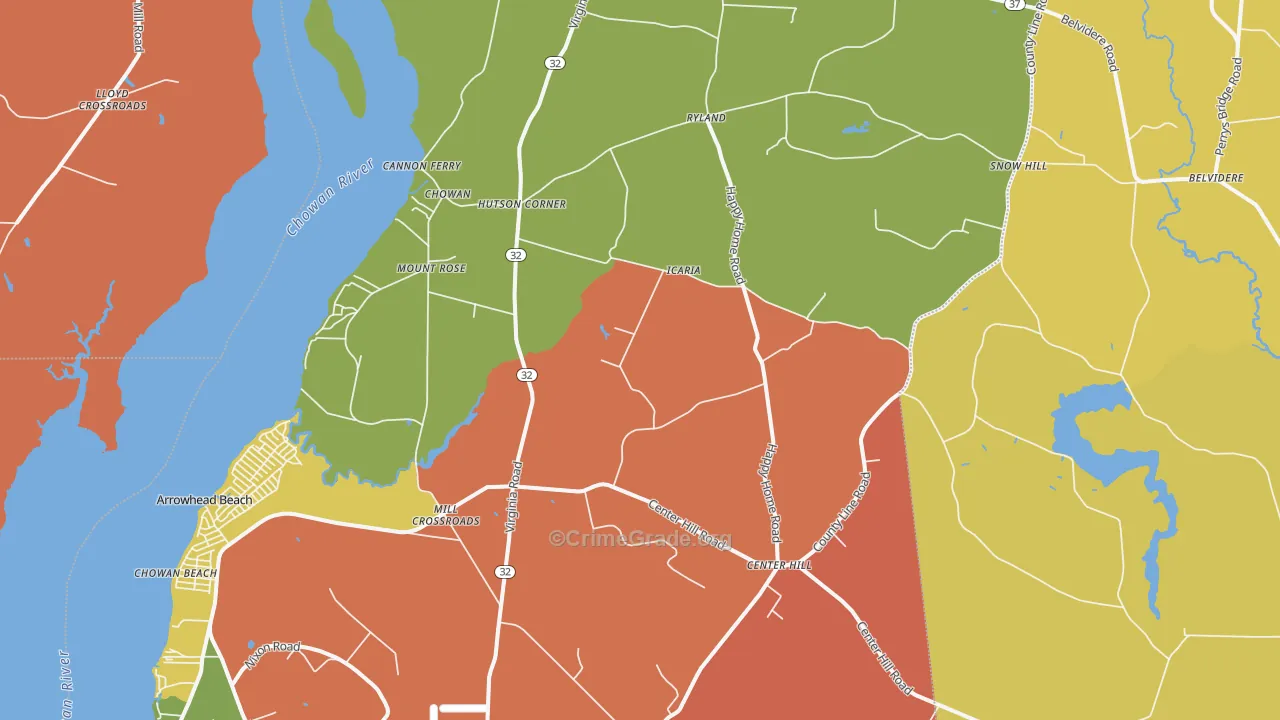 Tyner, NC Map of Burglary Rates