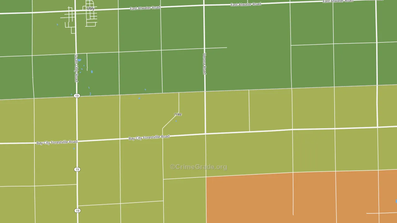 Tyre, MI Map of Burglary Rates