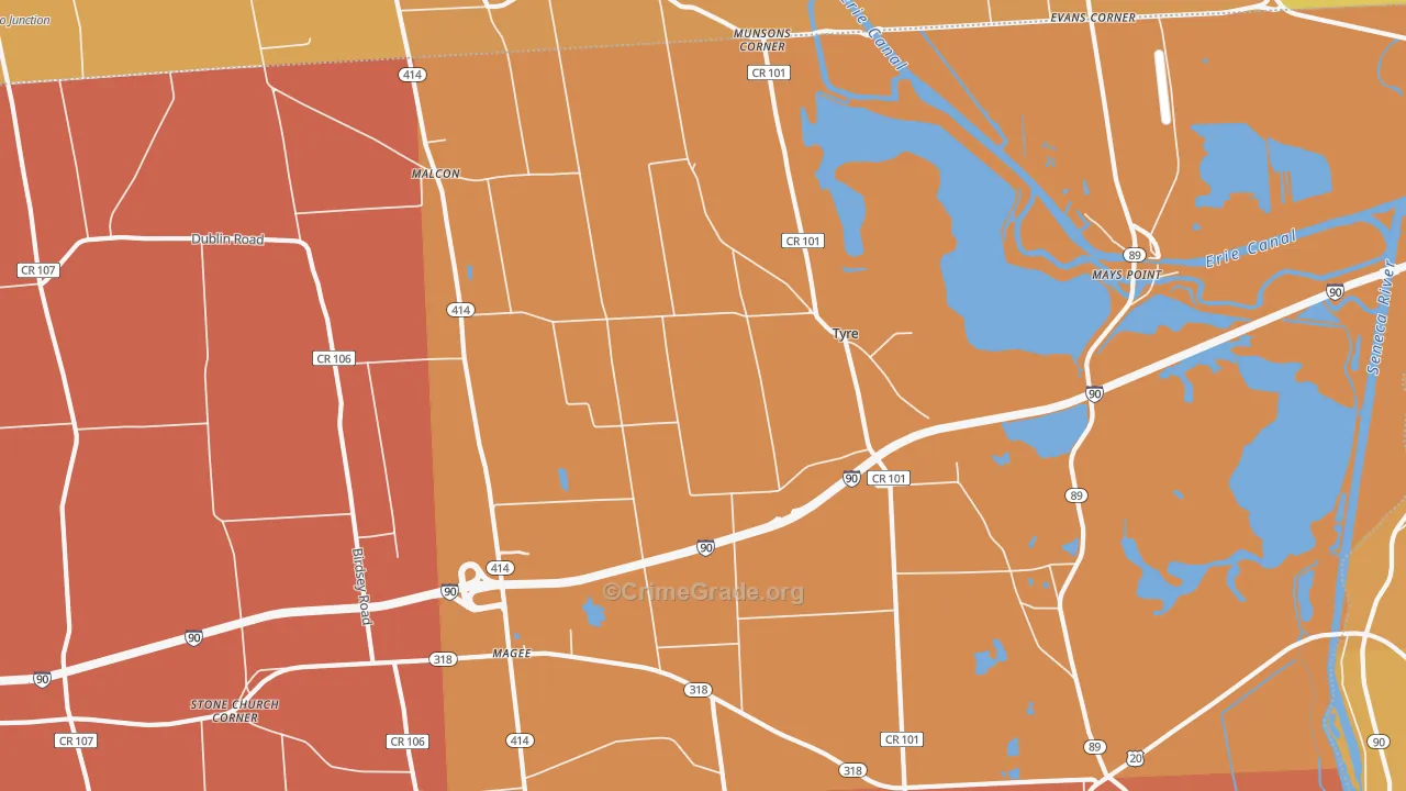 Tyre, NY Map of Burglary Rates