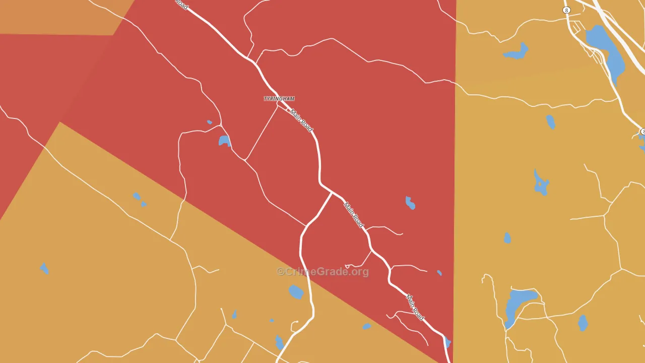 Tyringham, MA Map of Burglary Rates