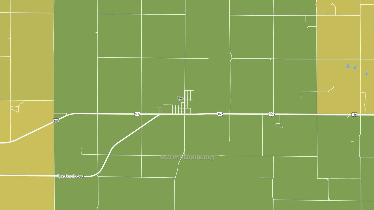 Tyro, KS Map of Burglary Rates