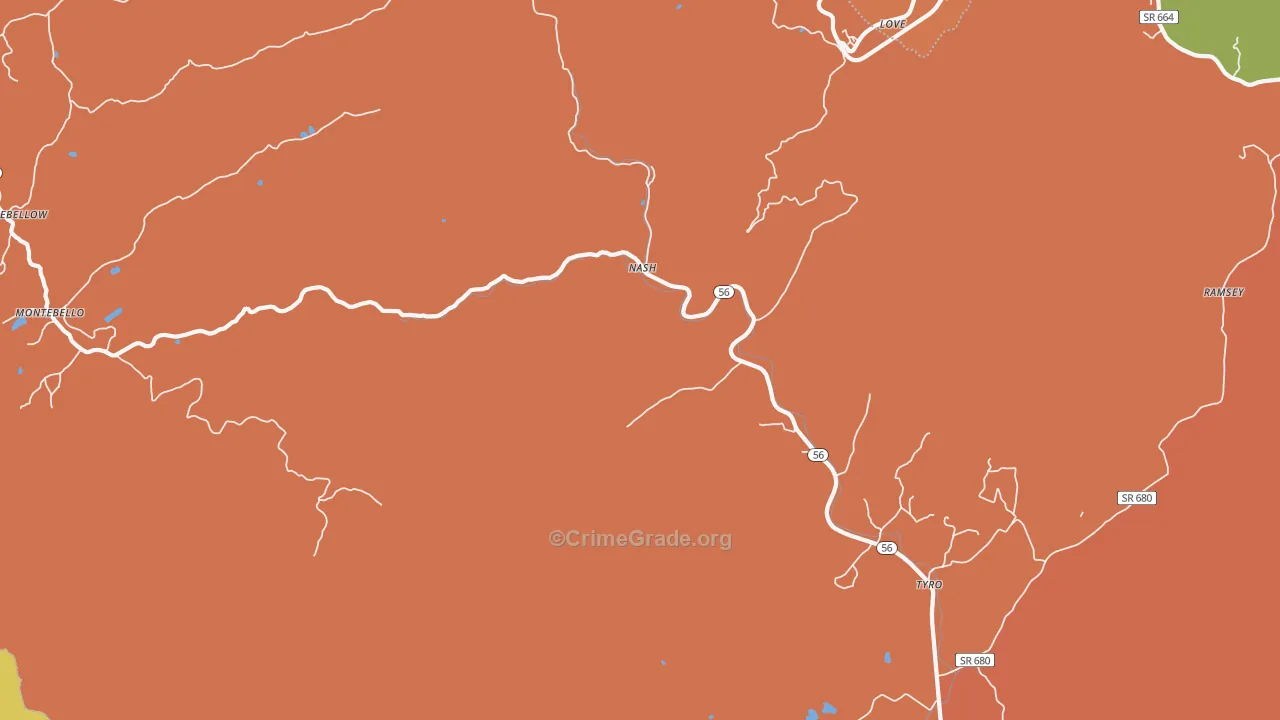 Tyro, VA Map of Burglary Rates