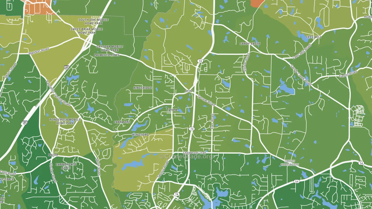 Tyrone, GA Map of Burglary Rates