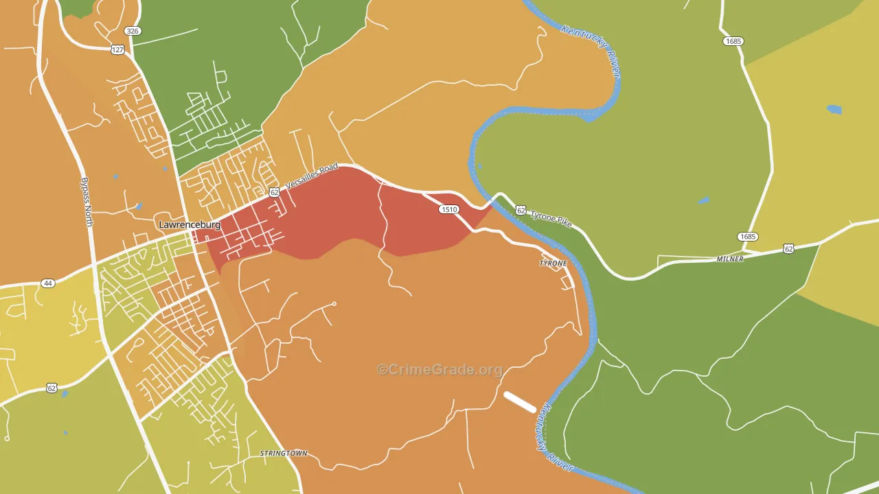 Tyrone, KY Map of Burglary Rates