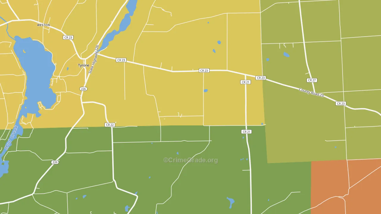 Tyrone, NY Map of Burglary Rates