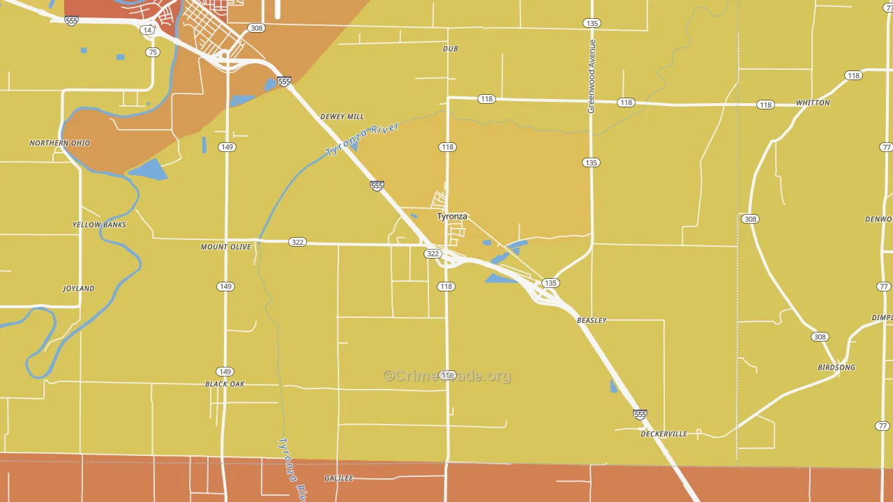 Tyronza, AR Map of Burglary Rates