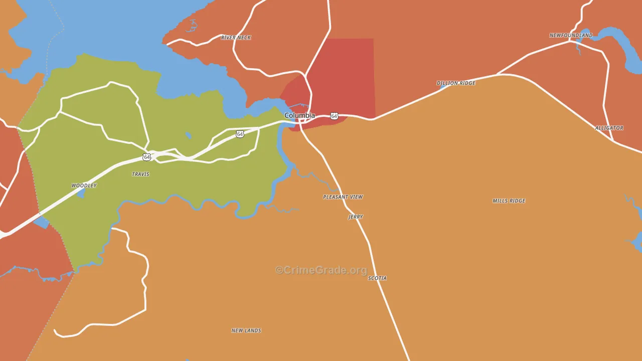Tyrrell County, NC Map of Burglary Rates