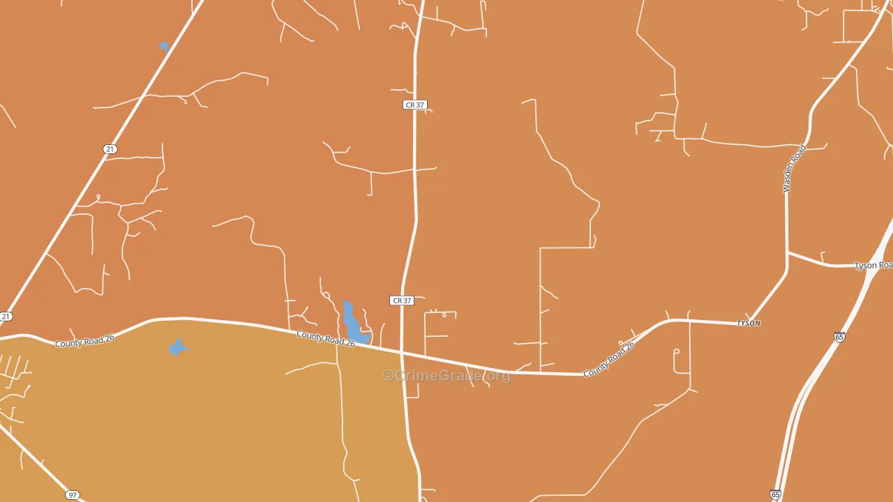 Tyson, AL Map of Burglary Rates