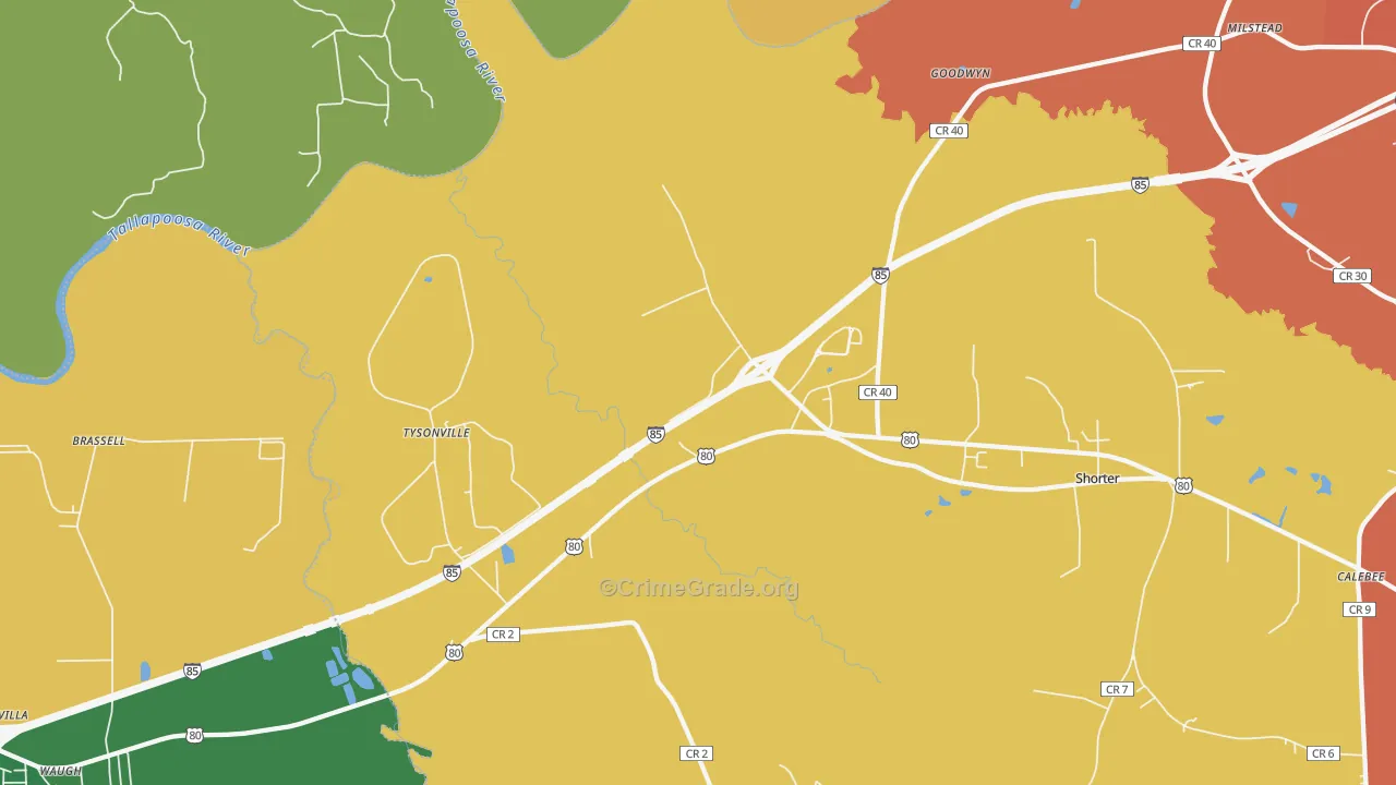 Tysonville, AL Map of Burglary Rates