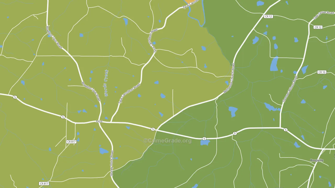 Tyus, GA Map of Burglary Rates