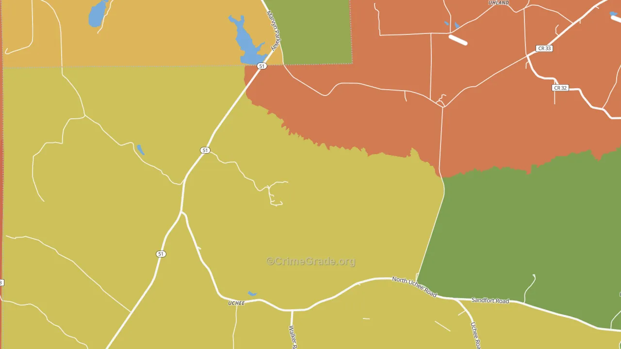 Uchee, AL Map of Burglary Rates