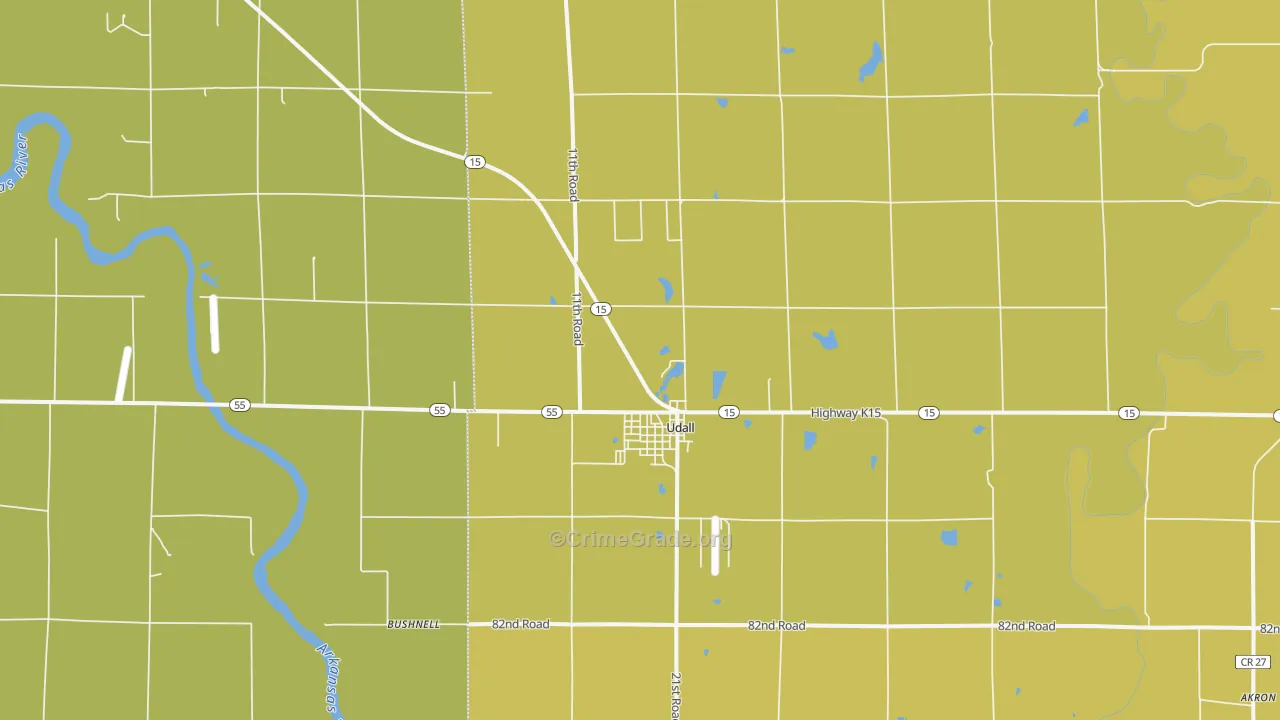 Udall, KS Map of Burglary Rates