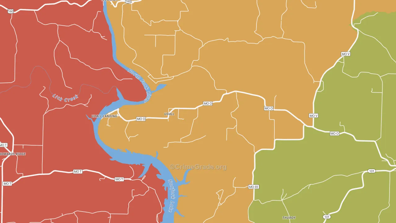 Udall, MO Map of Burglary Rates