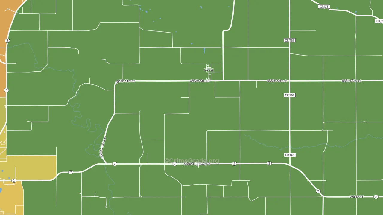 Udell, IA Map of Burglary Rates