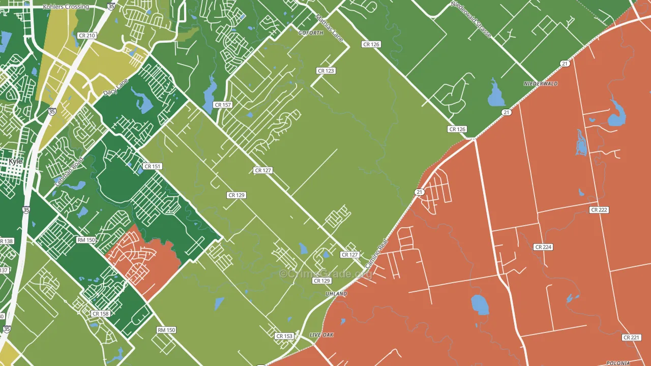 Uhland, TX Map of Burglary Rates