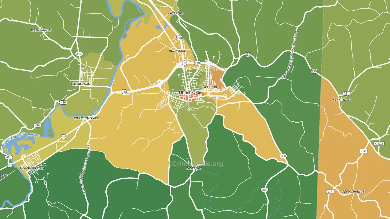 Uhrichsville, OH Map of Burglary Rates
