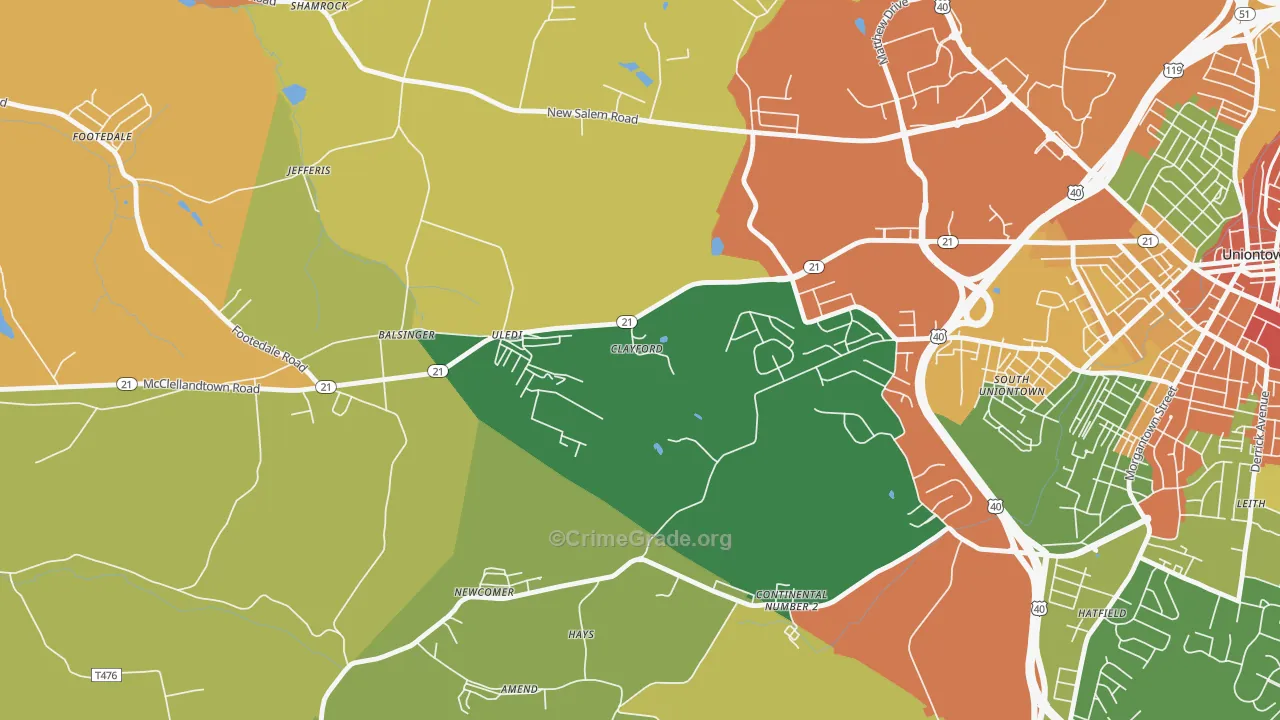 Uledi, PA Map of Burglary Rates