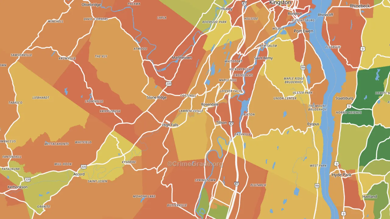 Ulster County, NY Map of Burglary Rates
