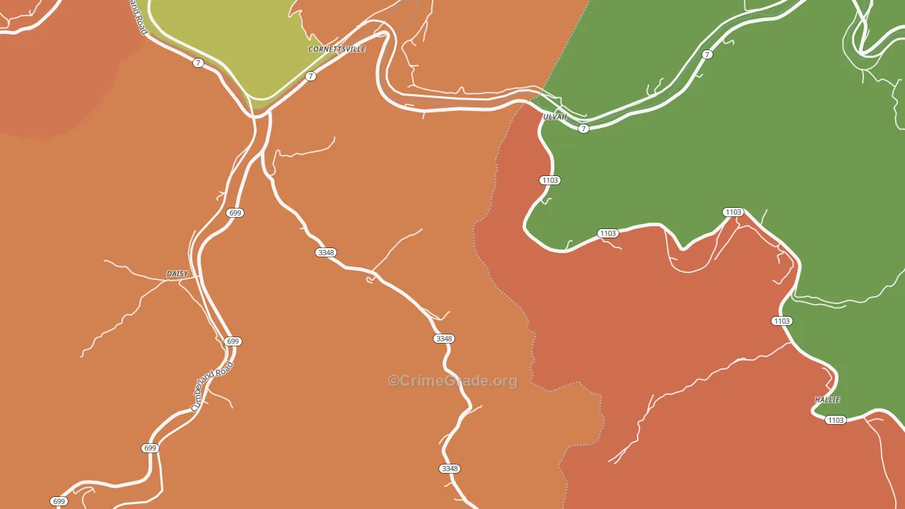 Ulvah, KY Map of Burglary Rates