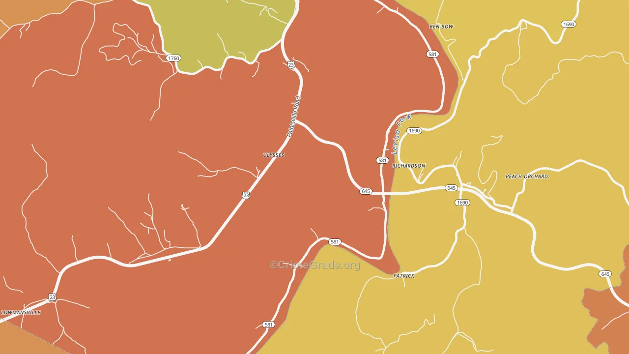 Ulysses, KY Map of Burglary Rates