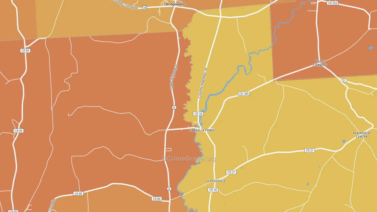 Unadilla Forks, NY Map of Burglary Rates