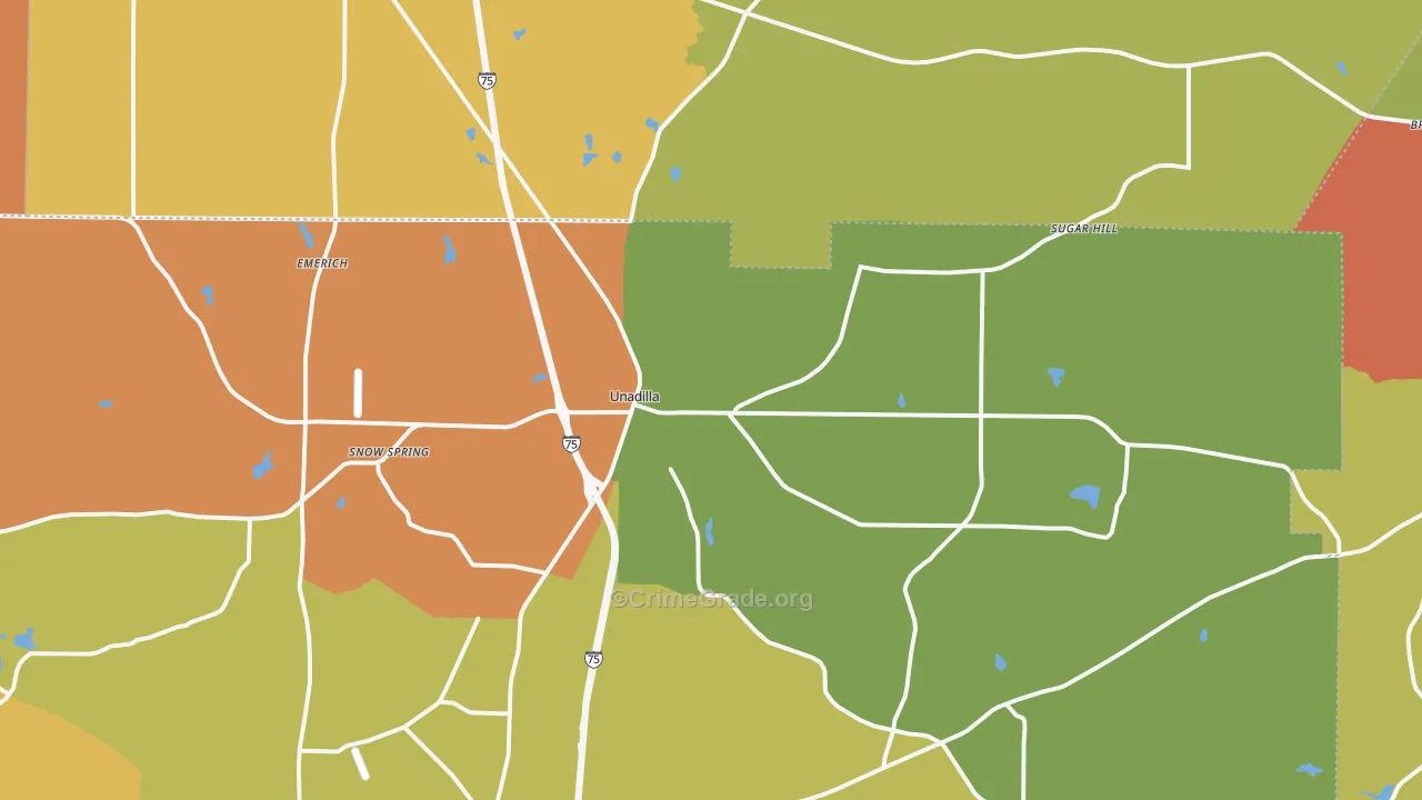Unadilla, GA Map of Burglary Rates