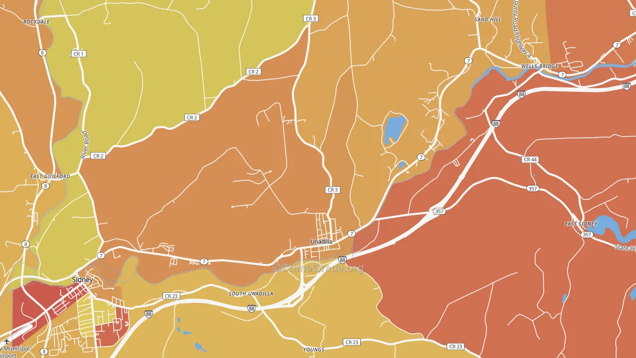 Unadilla, NY Map of Burglary Rates