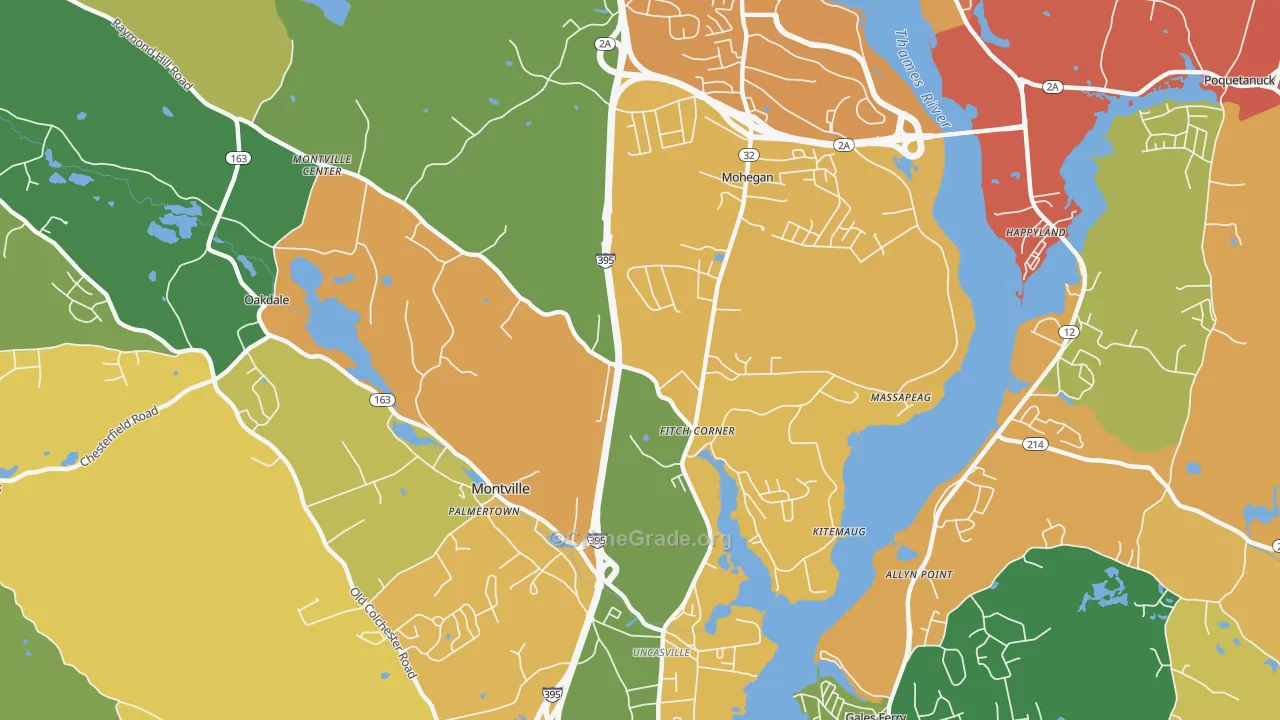 Uncasville, CT Map of Burglary Rates