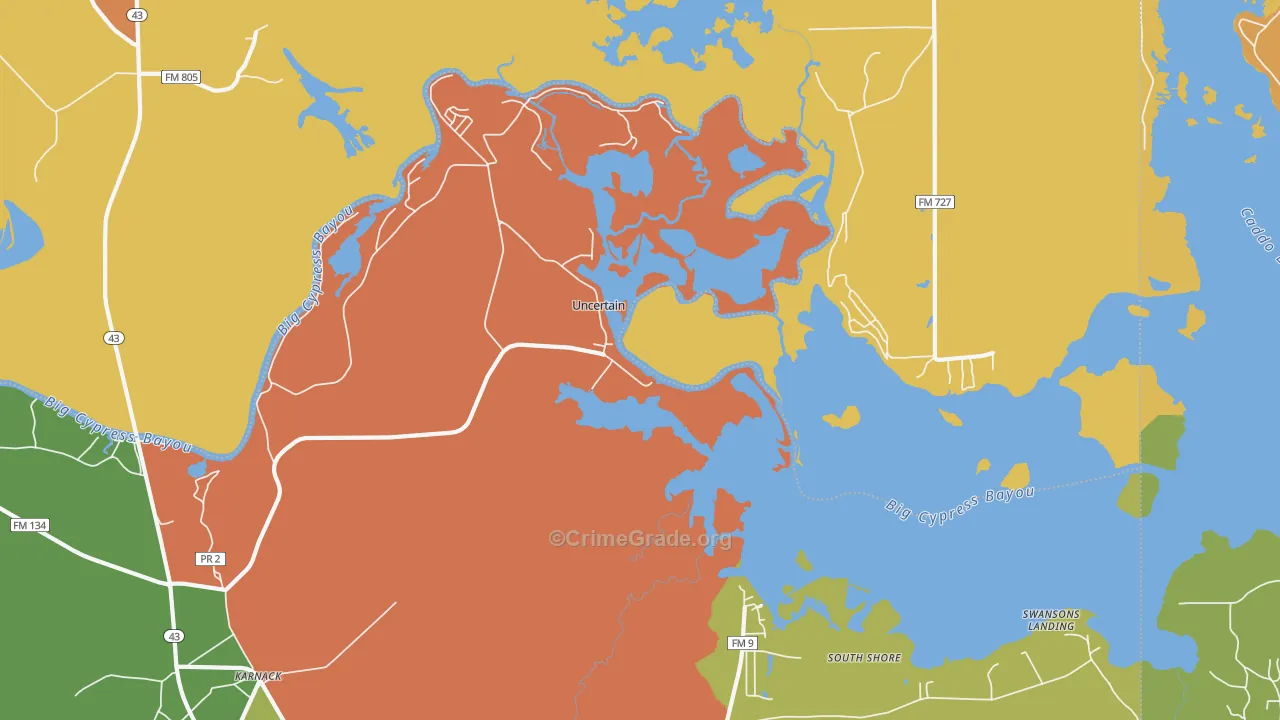 Uncertain, TX Map of Burglary Rates
