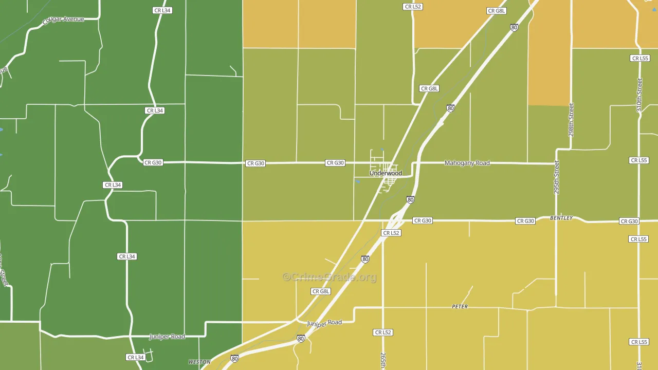 Underwood, IA Map of Burglary Rates
