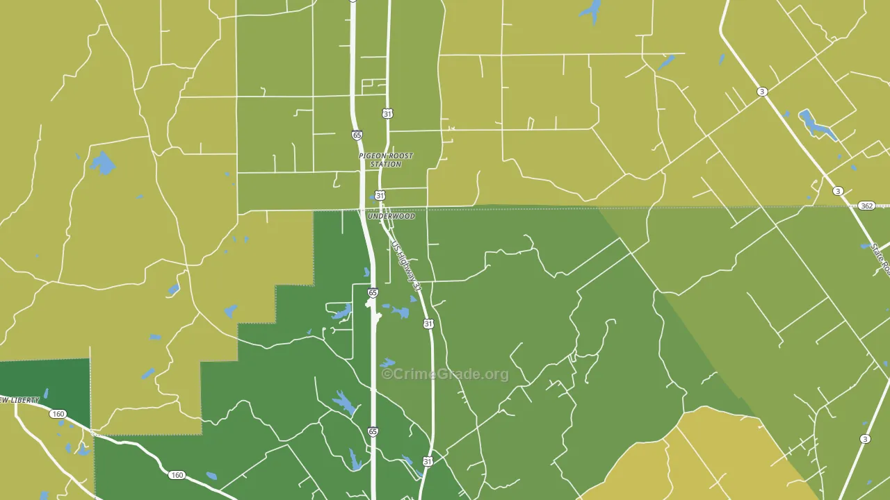 Underwood, IN Map of Burglary Rates