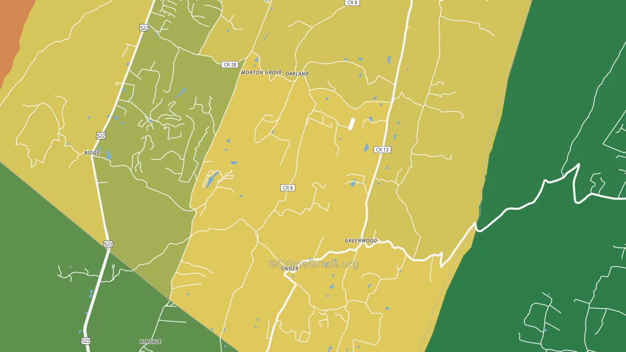 Unger, WV Map of Burglary Rates
