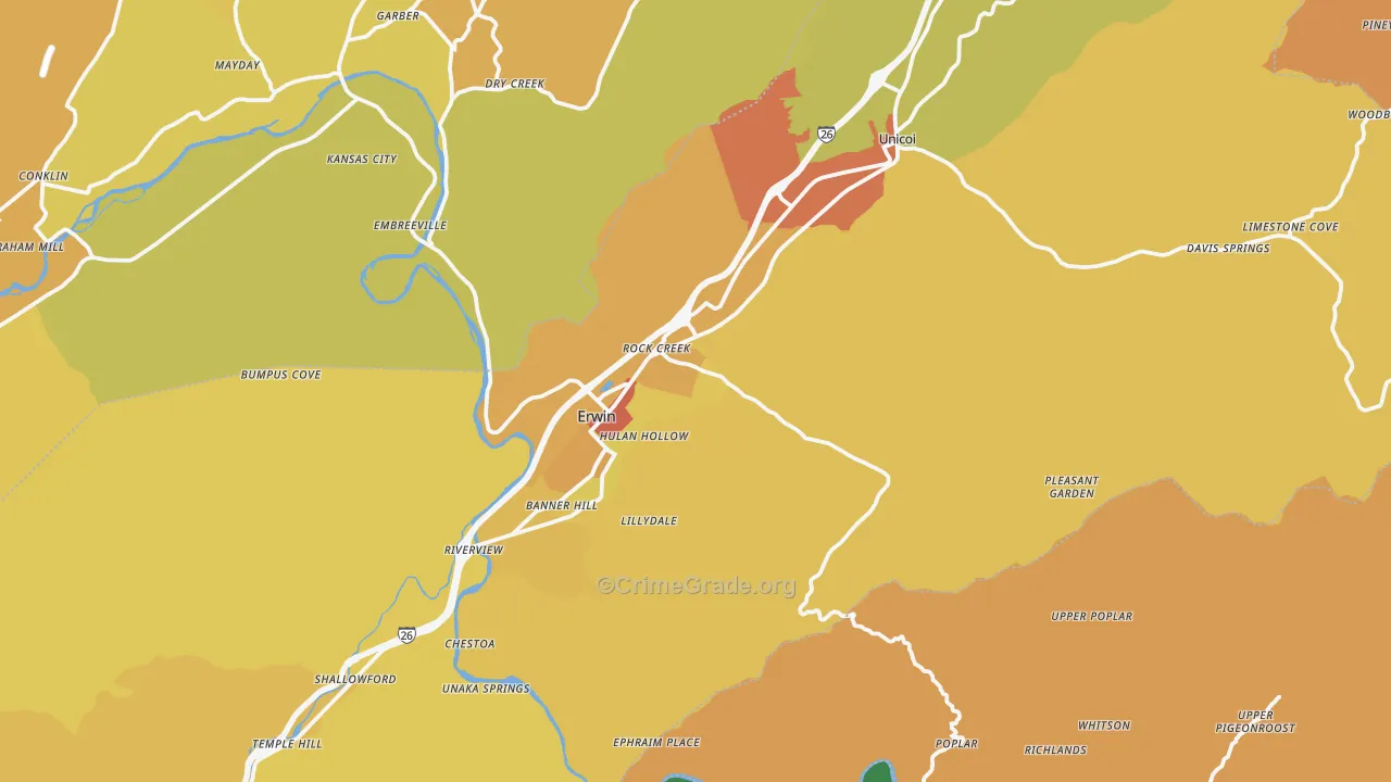 Unicoi County, TN Map of Burglary Rates