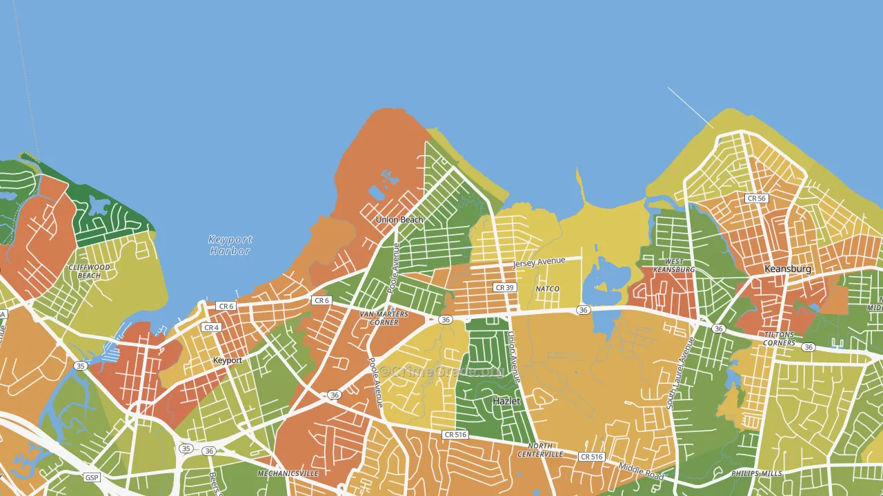 Union Beach, NJ Map of Burglary Rates