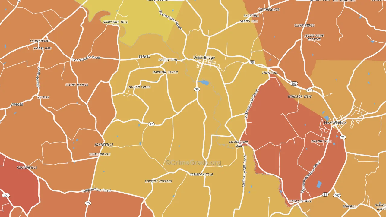 Union Bridge, MD Map of Burglary Rates
