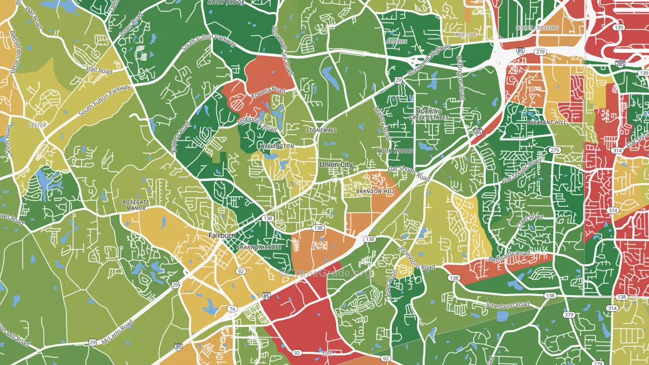 Union City, GA Map of Burglary Rates