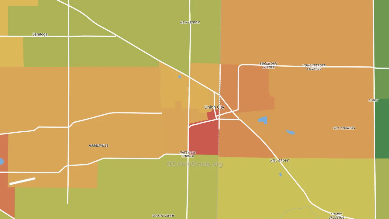 Union City, IN Map of Burglary Rates