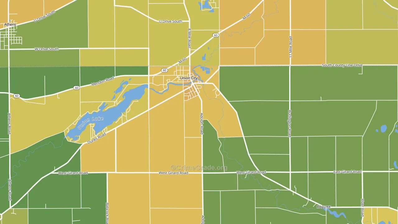 Union City, MI Map of Burglary Rates