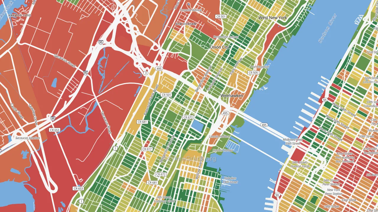 Union City, NJ Map of Burglary Rates
