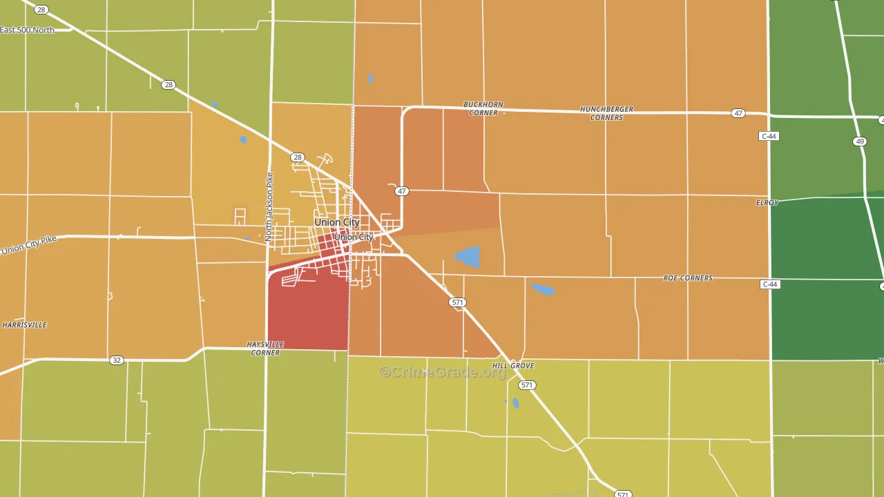 Union City, OH Map of Burglary Rates