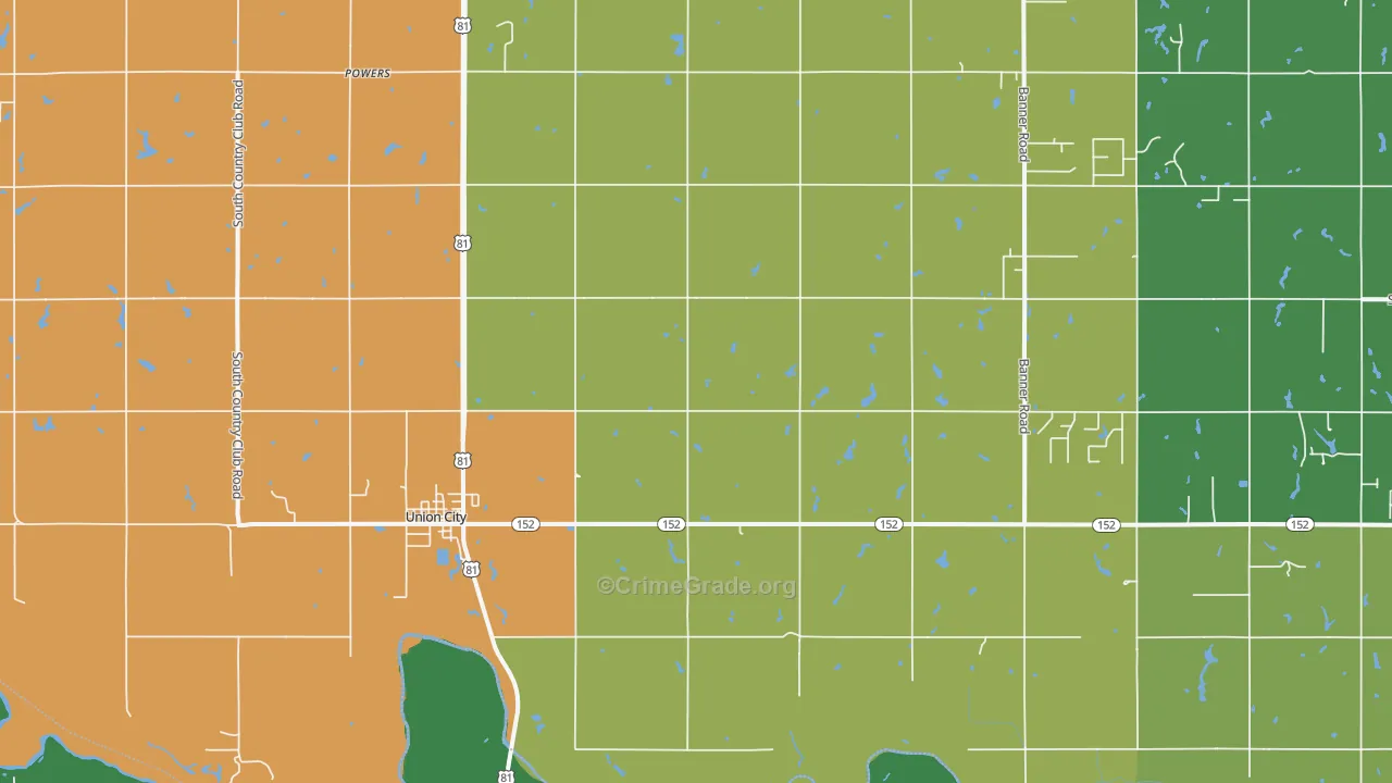 Union City, OK Map of Burglary Rates