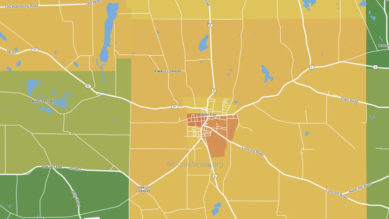 Union City, PA Map of Burglary Rates
