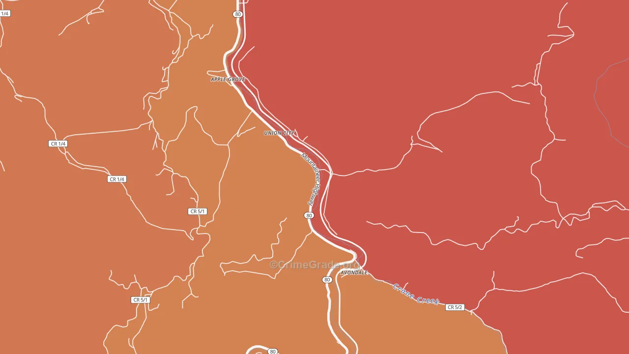 Union City, WV Map of Burglary Rates